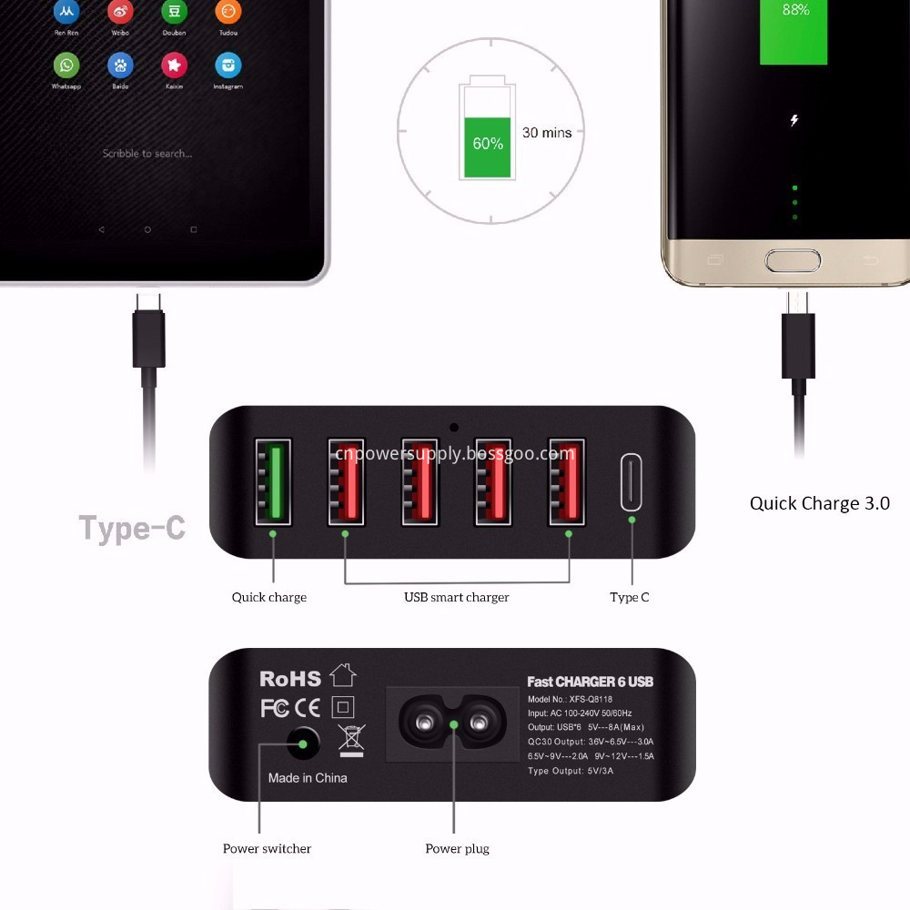 usb wall charger 6port