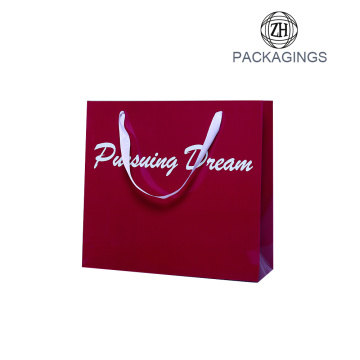 Red glossy waterproof paper shopping bag retail