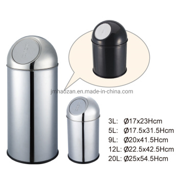 Round Push-Type Stainless Steel Dust Bin