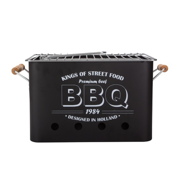 Black Retangular BBQ Grill With Wood Handle