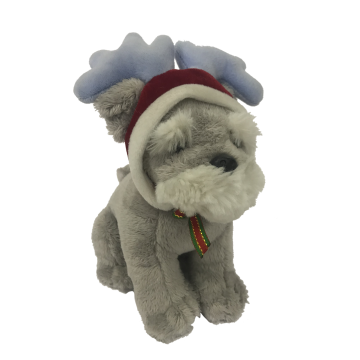 Plush Dog With Christmas Hat Gray