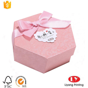 Custom hexagon cardboard gift box with ribbon