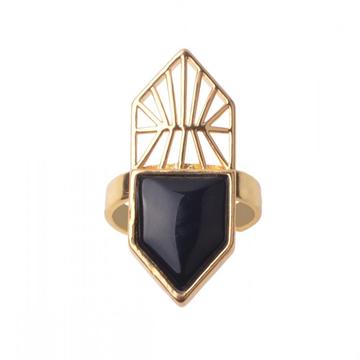 Natural Black Onyx Hexagonal Gemstone Beads Engagement Women Shied Rings