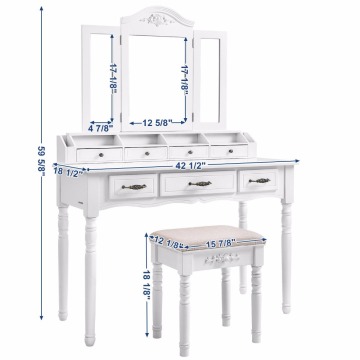 Three Mirrored Simple Dressing Table 7 Drawers 6 Organizers dresser makeup table