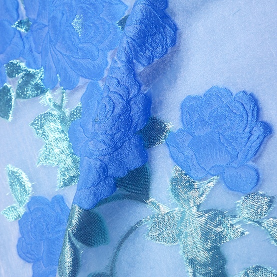 Green Blue Floral Jacquard Brocade for Dress