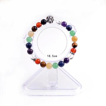 8MM Chakra Gemstone Beads Silver Plating Lion Head Bracelet