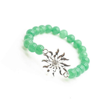 Green Aventurine Gemstone Bracelet with Diamante alloy Sun Piece