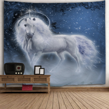White Unicorns Tapestry Galaxy Wall Hanging Animal Blue Tapestry for Livingroom Bedroom Home Dorm Decor