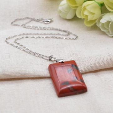Natural Red Jasper Women Chakra Rectangle Gemstone Pendant Necklace with Silver Chain