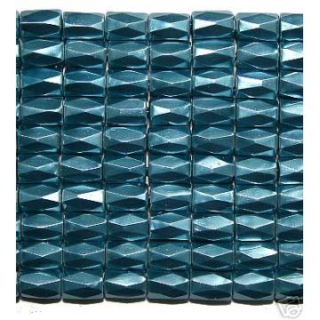 Dark Blue Hematite 18 Faced Tube Beads 5X8MM Grade AB