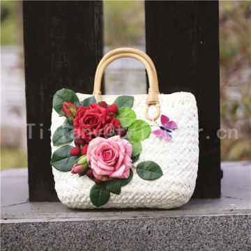 Promotional hand maded woven handbag straw beach bag