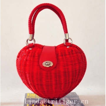 girls sweet vintage straw rattan woven basket tote bag purse