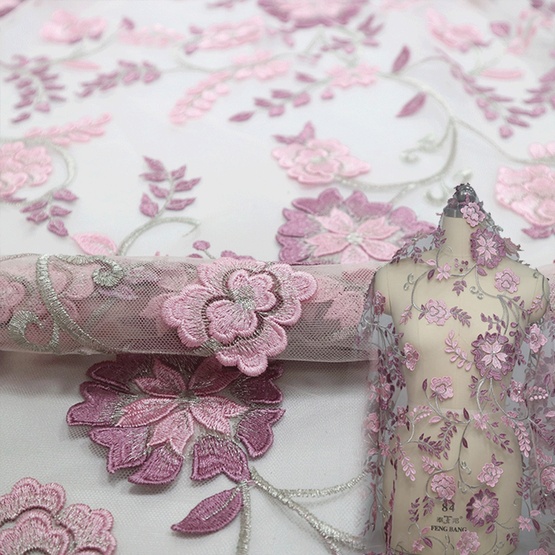 Fuchsia Pink Rose Flower Lace Fabric
