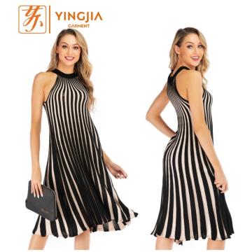 Knit Big Swing Black and White Stripe Dress
