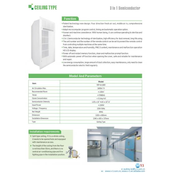 Ceiling 1600 cmh plasma carbon UV air sterilizer