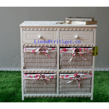 Factory wholesale solid paulownia MDF wood chest with wicker drawer storage cabinet