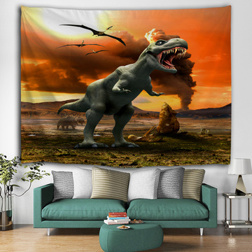 Roaring Dinosaur Tapestry Wild Anicient Animals Wall Hanging Volcanic Eruptions 3D Wall Blanket for Children Bedroom Living Room