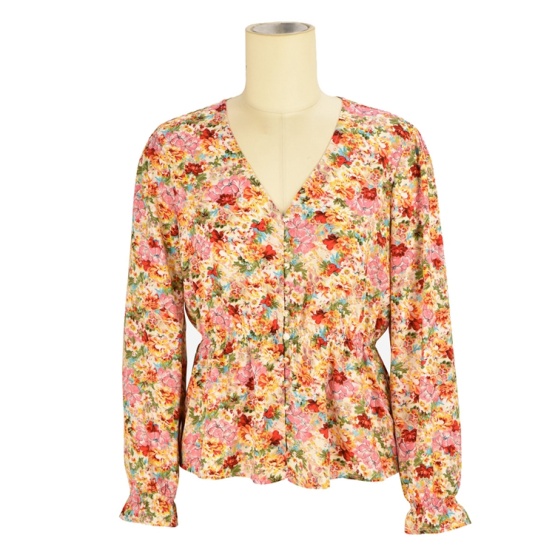 wholesale designer  v neck summer blouse fashion ladies floral long sleeve women blouse tops