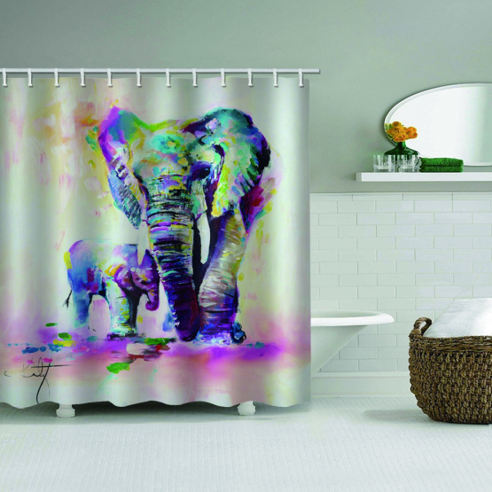 Elephant Waterproof Shower Curtain Painting Polyester Bathroom Decor