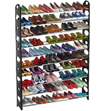 Stackable 50 Pair Shoe Rack (Up to 10 Stack-able Shelves, Adjustable for Different Shoe Sizes, Free Up Closet or Floor Space)