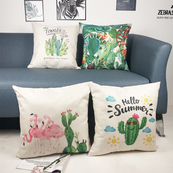 Set of Tropical Throw Pillow Covers Cactus Flamingo Lizard Summer Decorative Cushion Cover Pillow Case for Sofa Bedroom Car Couc