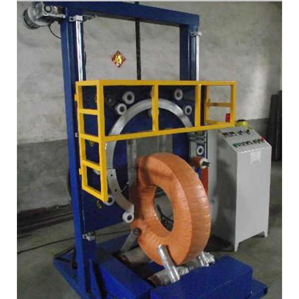 Wire rod coil ring wrapping machine