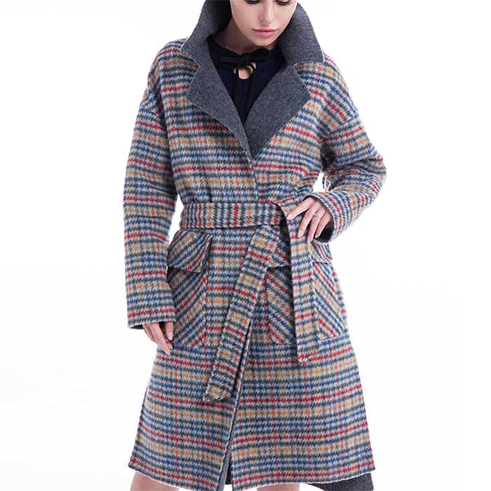 Coloured checked cashmere overcoat