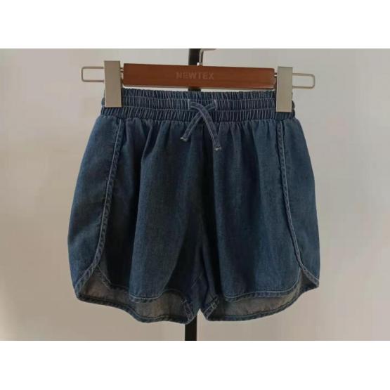 sports dark blue denim elastic waist girls shorts