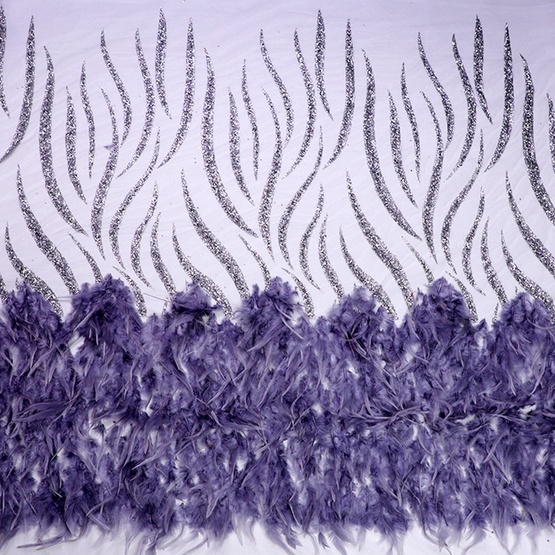 Purple Handmade Feather Embroidery Fabric
