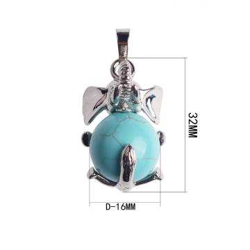 Gemstone Turquoise Ball Alloy Elephant Pendant Necklace
