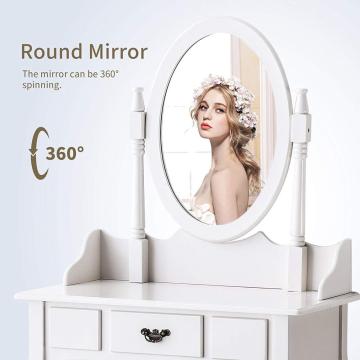 Vanity Makeup Table Dressing Table Set with Stool and Oval Mirror Wooden Dressing Table Designs