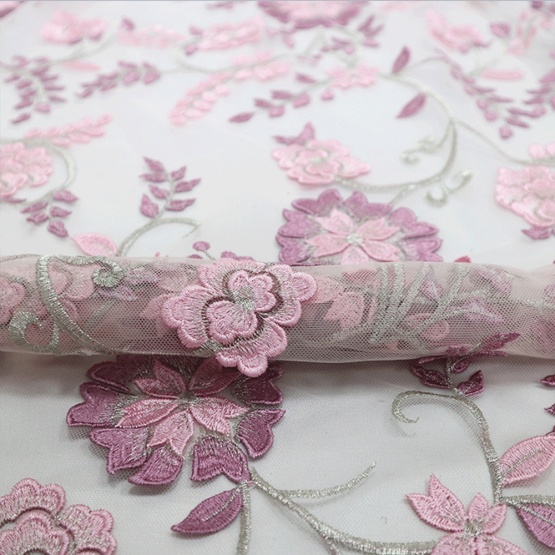 Fuchsia Pink Rose Flower Lace Fabric