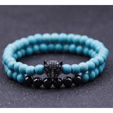 Fashion Leopard Bracelet With 6MM Beads Bracelet For Men Jewelry