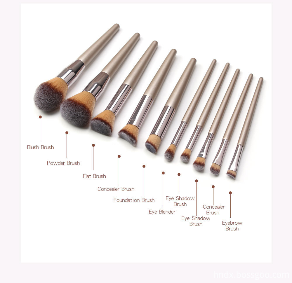10 Piece Champagne Gold Makeup Brushes name