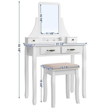 French Modern Design White Painted Cheap Makeup Vanity Table and Mirror