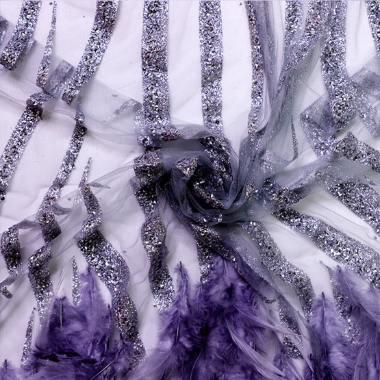 Handmade Feather Tulle Lace Fabric for Dress