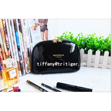 Promotional Travel Pouch Bag/Makeup Bag/black Shiny PU Cosmetic Bag for Ladies