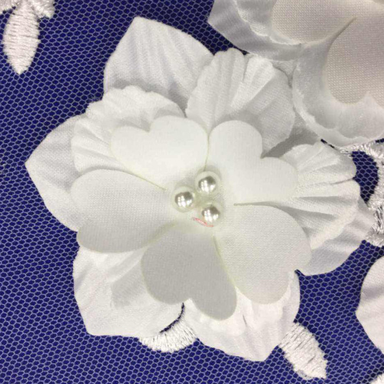 White 3D Flower Lace Embroidery Fabric