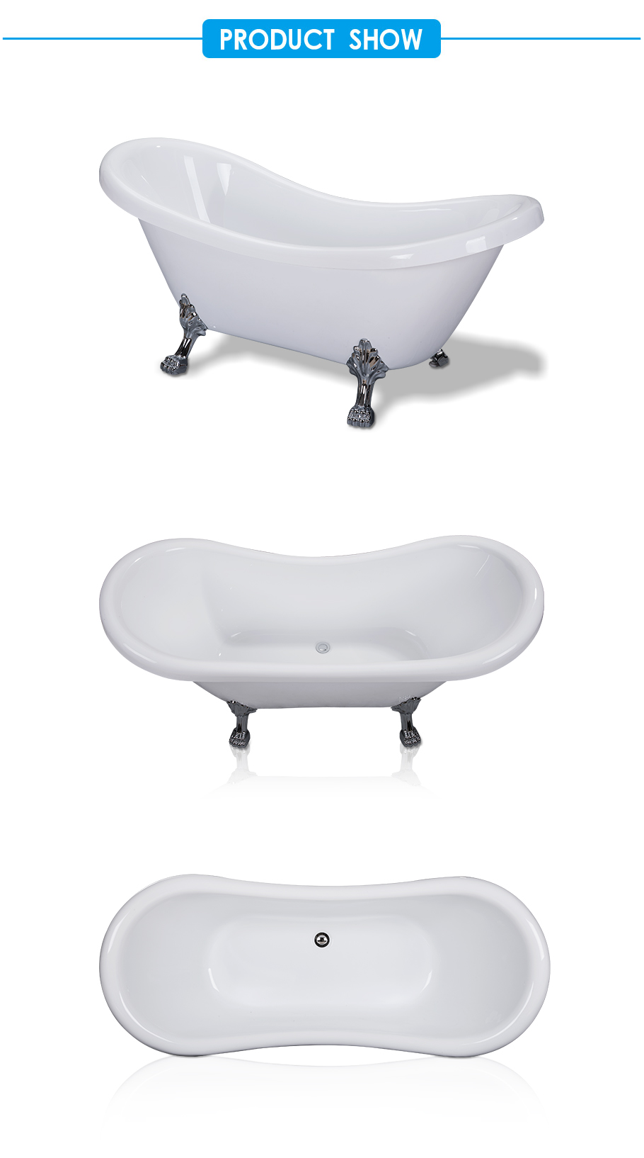 Aqua Acrylic Double Slipper Freestanding Bathtub