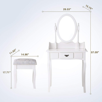Vanity Table Makeup Table Set Dressing Table with Stool and Oval Mirror White Makeup Dresser with Mirror