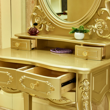 Wholesale luxury golden color mirror furniture lacquer dresser table for bedroom