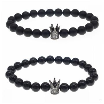 Matted Black Onyx Crown Stretch Bracelet