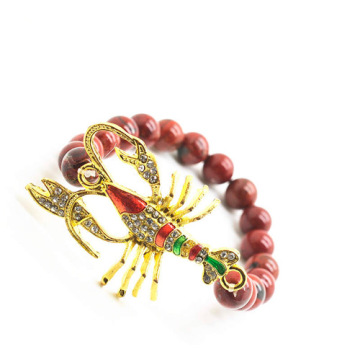 Red Jasper 8MM Round Beads Stretch Gemstone Bracelet with Diamante alloy scorpion Piece