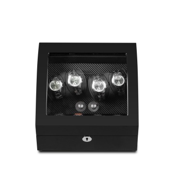 Black Finish Watch Winder With Carbon Fibre Interior