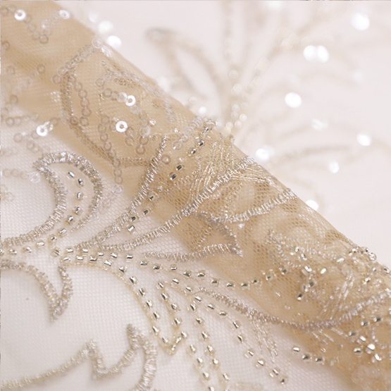Apricot Sequin Mesh Lace for Bridal