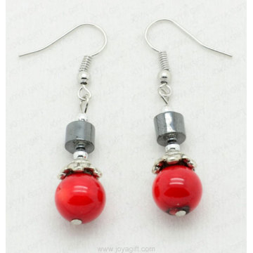 Red Coral Drum Beads hematite earring