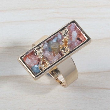 18k Gold Color Natural engagement Rectangle Drusy Crystal Rings