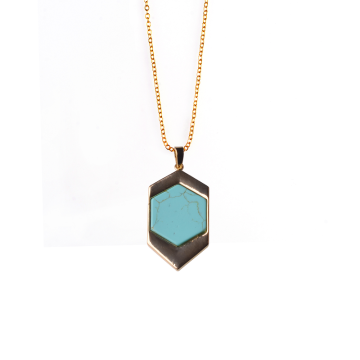 Turquoise Six Prism Pendant Plated Gold Jewelry