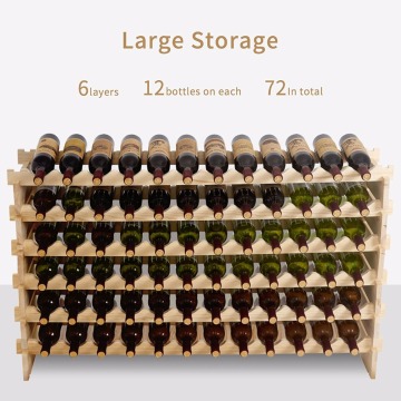 6 Tier 72 Bottles Wine Rack Freestanding Floor Wooden Stackable Storage Shelf