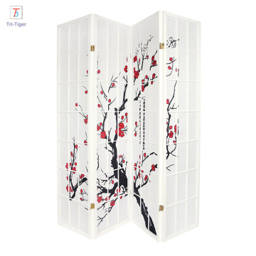 Japanese- oriental style 4 Panels white folding screen room divider with 2-way hinges